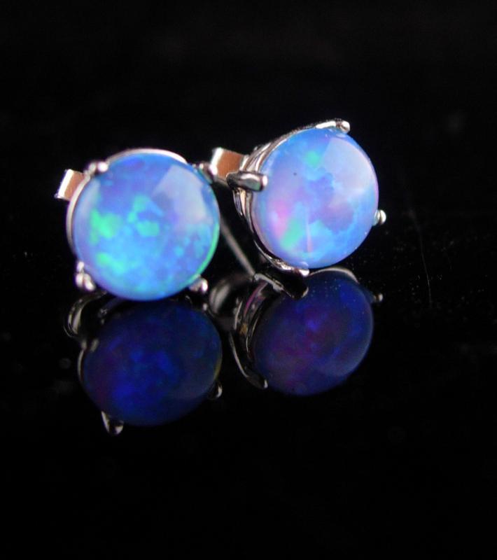 VINTAGE Opal earrings / sterling studs / October birthstone / faux opal / Aries Libra Scorpio Pierced silver art deco Cupid stone