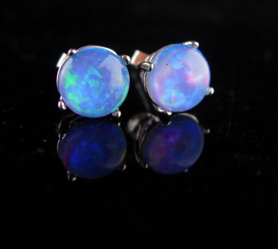 VINTAGE Opal earrings / sterling studs / October birthstone / faux opal / Aries Libra Scorpio Pierced silver art deco Cupid stone