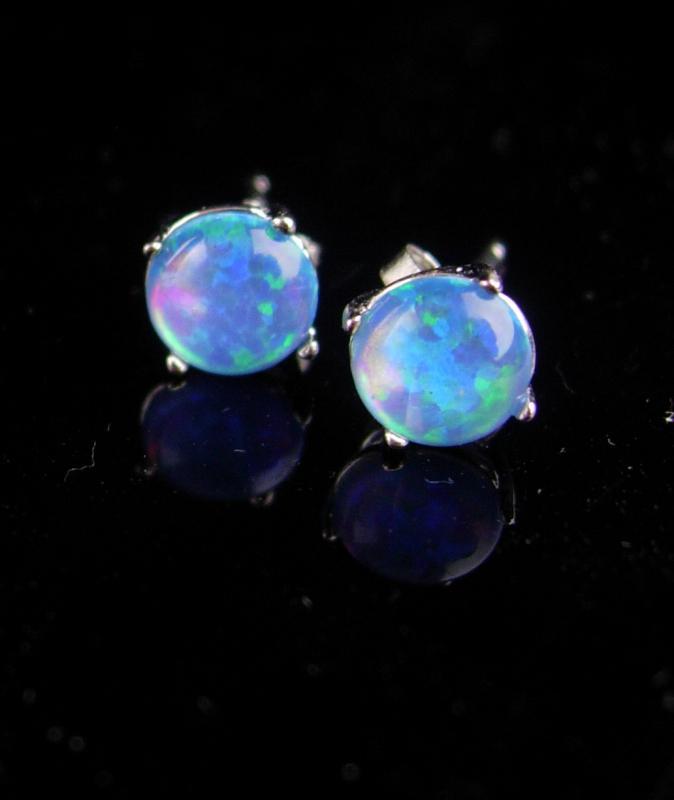 VINTAGE Opal earrings / sterling studs / October birthstone / faux opal / Aries Libra Scorpio Pierced silver art deco Cupid stone