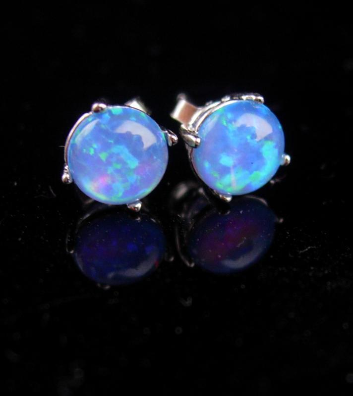 VINTAGE Opal earrings / sterling studs / October birthstone / faux opal / Aries Libra Scorpio Pierced silver art deco Cupid stone