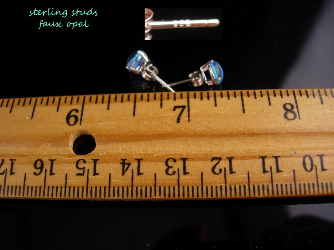VINTAGE Opal earrings / sterling studs / October birthstone / faux opal / Aries Libra Scorpio Pierced silver art deco Cupid stone