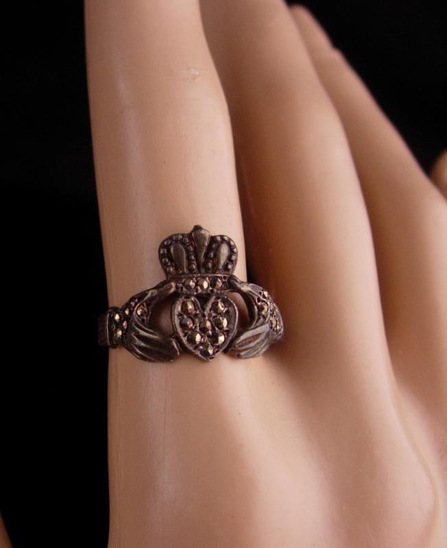 Vintage Sterling Claddagh Ring / Irish silver marcasite wedding ring / Ireland Celtic Heart / Loyalty Friendship size 7 1/2