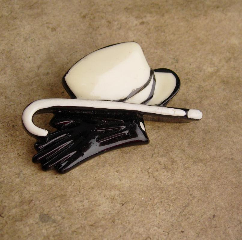 Magician cane Brooch / Vintage Top Hat / black GLoves / Wedding Tuxedo / Broadway music entertainer / Ball Room Dancing / dapper gift
