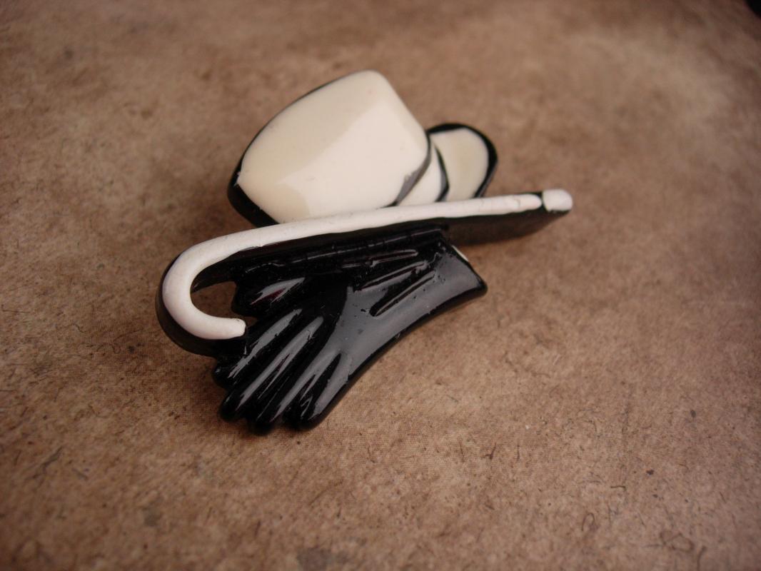 Magician cane Brooch / Vintage Top Hat / black GLoves / Wedding Tuxedo / Broadway music entertainer / Ball Room Dancing / dapper gift