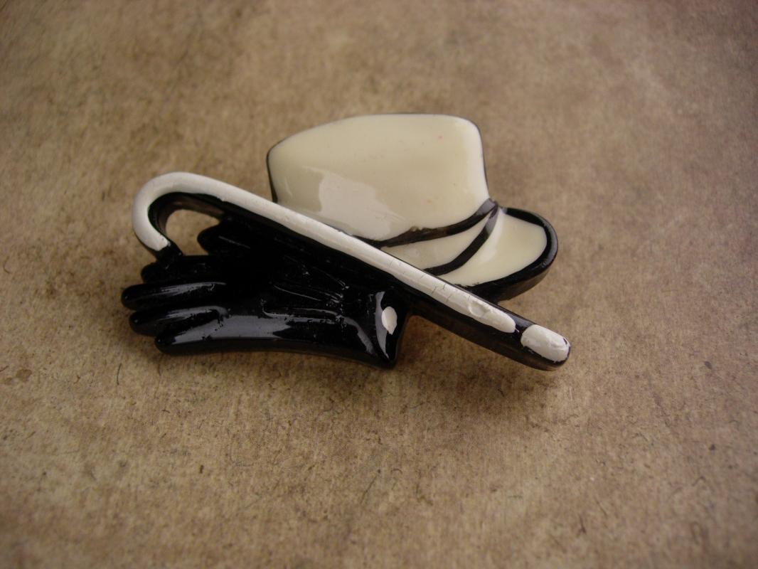 Magician cane Brooch / Vintage Top Hat / black GLoves / Wedding Tuxedo / Broadway music entertainer / Ball Room Dancing / dapper gift