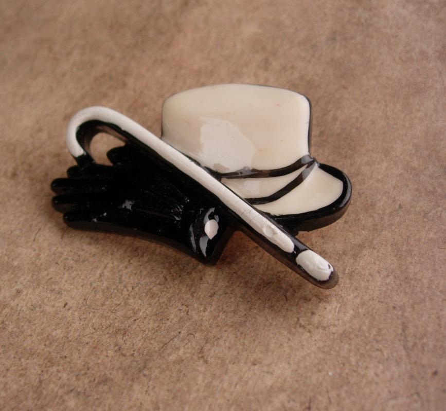 Magician cane Brooch / Vintage Top Hat / black GLoves / Wedding Tuxedo / Broadway music entertainer / Ball Room Dancing / dapper gift