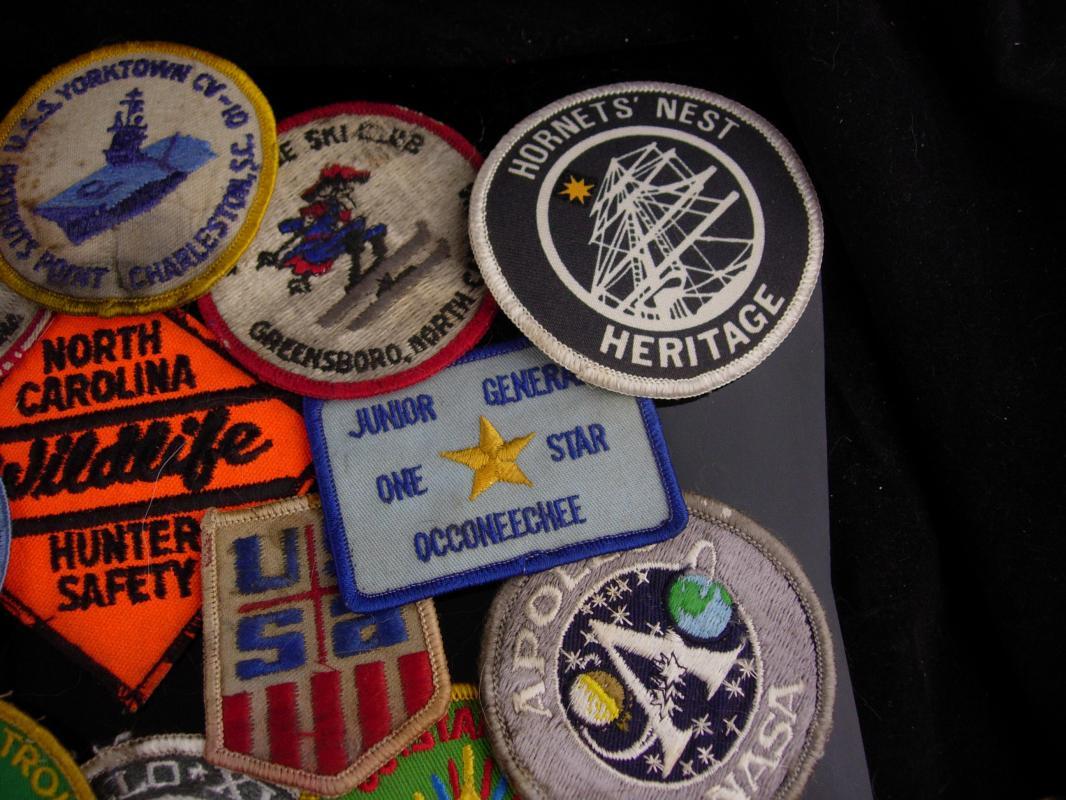 16 scout Patch Lot / Vintage merit badge set / uss Yorktown / ski club / marathon / nasa