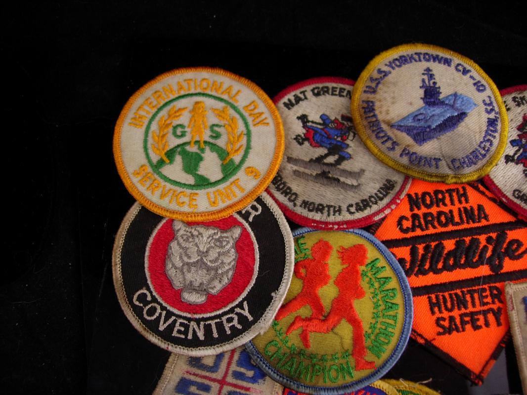16 scout Patch Lot / Vintage merit badge set / uss Yorktown / ski club / marathon / nasa