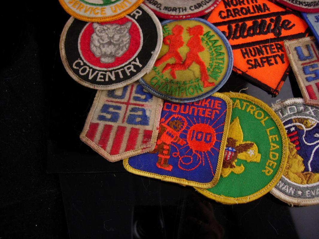 16 scout Patch Lot / Vintage merit badge set / uss Yorktown / ski club / marathon / nasa