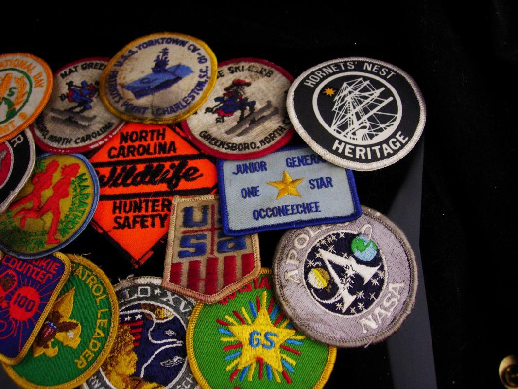 16 scout Patch Lot / Vintage merit badge set / uss Yorktown / ski club / marathon / nasa