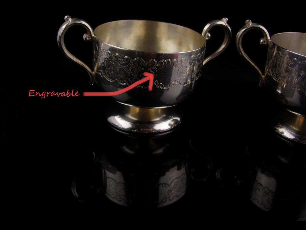 2 piece Antique Tea set / Engravable Cremer sugar / ornate etchings / fancy vintage serving set / wedding gift / Empire ESC silver plate