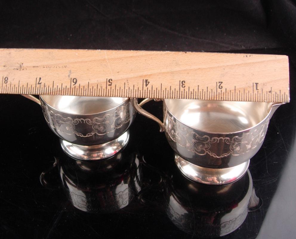2 piece Antique Tea set / Engravable Cremer sugar / ornate etchings / fancy vintage serving set / wedding gift / Empire ESC silver plate