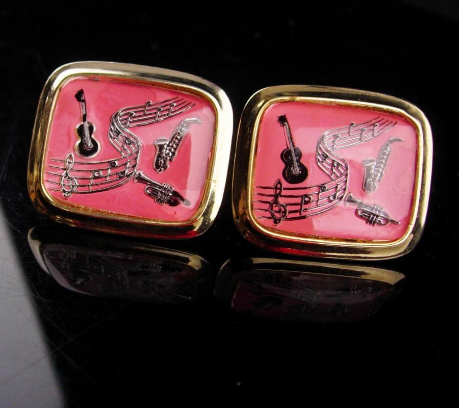 Pink Music cufflinks / Extra large set / retro music lover / Vintage Music cufflinks / Musical Notes Cufflinks / Vintage gold pink Set