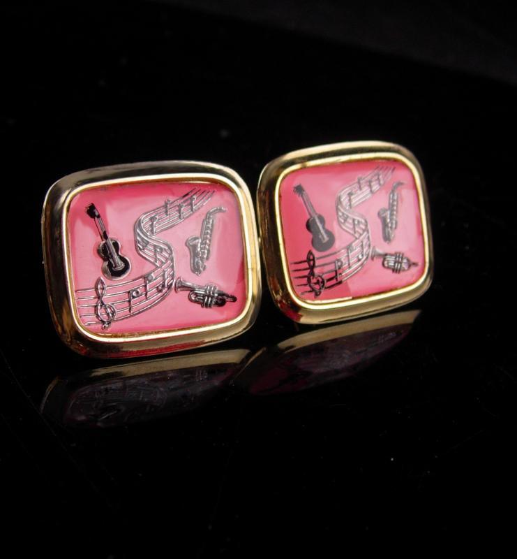 Pink Music cufflinks / Extra large set / retro music lover / Vintage Music cufflinks / Musical Notes Cufflinks / Vintage gold pink Set