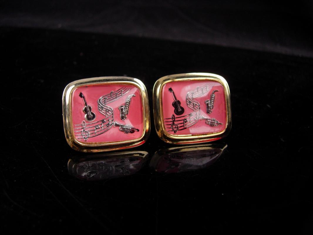 Pink Music cufflinks / Extra large set / retro music lover / Vintage Music cufflinks / Musical Notes Cufflinks / Vintage gold pink Set