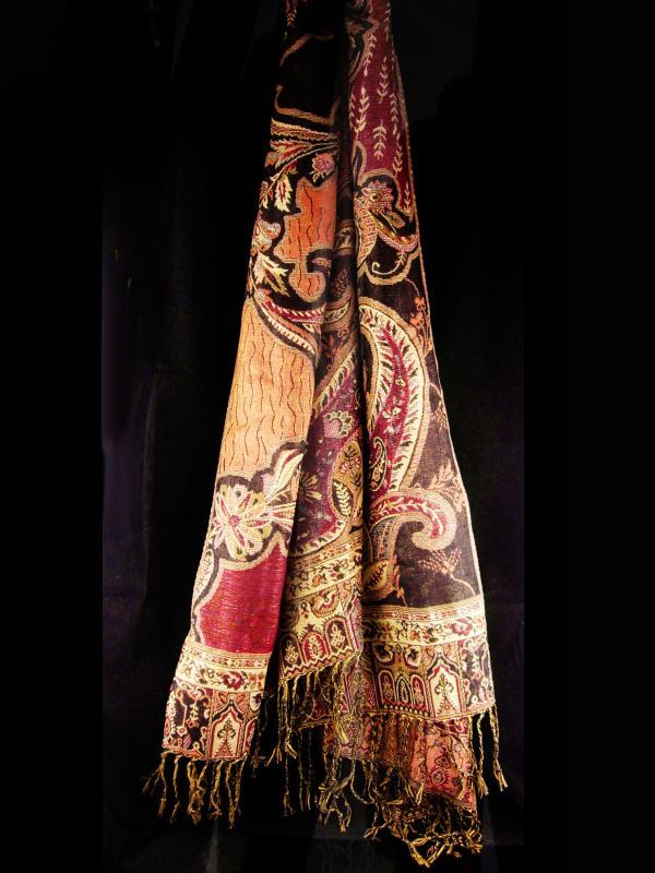 Bohemian colors / Pashmina Scarf / extra large wrap / never worn shawl / Fringe throw / Gypsy accessory tapestry colors/ gift for her 68x27
