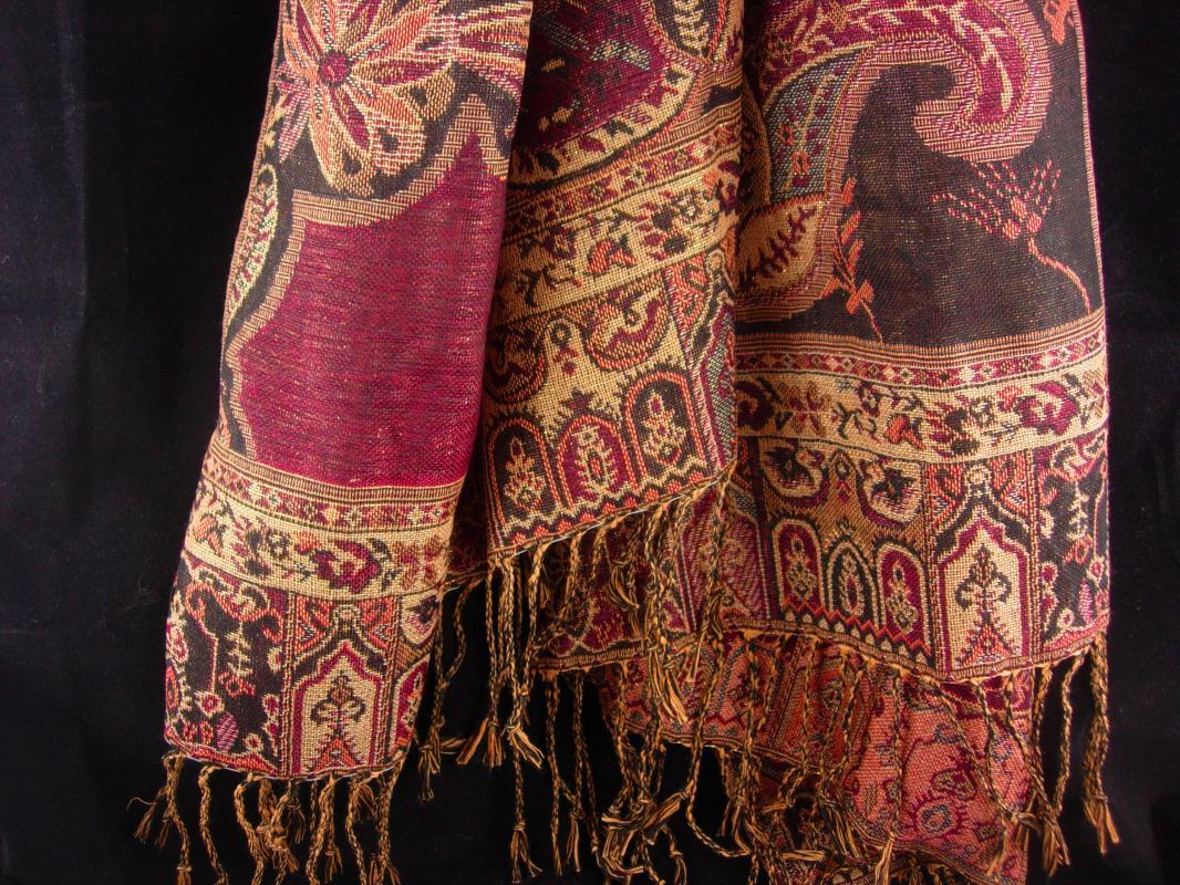 Bohemian colors / Pashmina Scarf / extra large wrap / never worn shawl / Fringe throw / Gypsy accessory tapestry colors/ gift for her 68x27