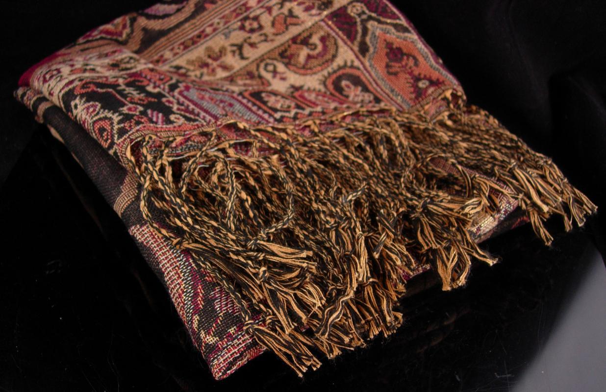 Bohemian colors / Pashmina Scarf / extra large wrap / never worn shawl / Fringe throw / Gypsy accessory tapestry colors/ gift for her 68x27