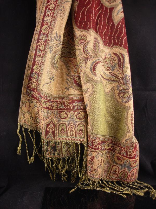 Bohemian colors / Pashmina Scarf / extra large wrap / never worn shawl / Fringe throw / Gypsy accessory tapestry colors/ gift for her 68x27