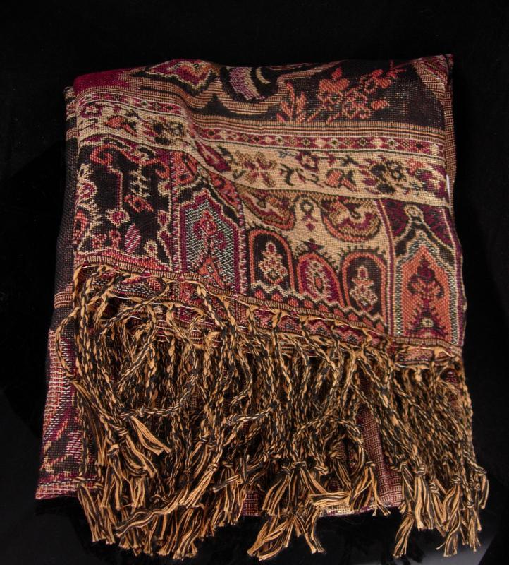 Bohemian colors / Pashmina Scarf / extra large wrap / never worn shawl / Fringe throw / Gypsy accessory tapestry colors/ gift for her 68x27