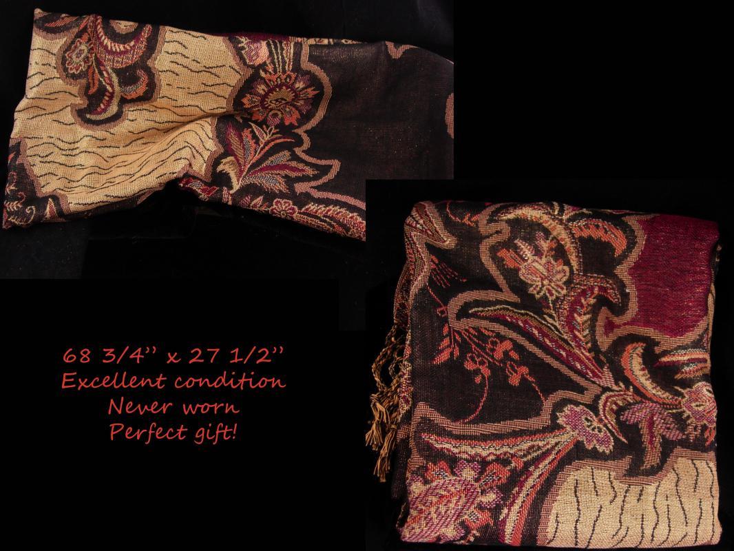 Bohemian colors / Pashmina Scarf / extra large wrap / never worn shawl / Fringe throw / Gypsy accessory tapestry colors/ gift for her 68x27