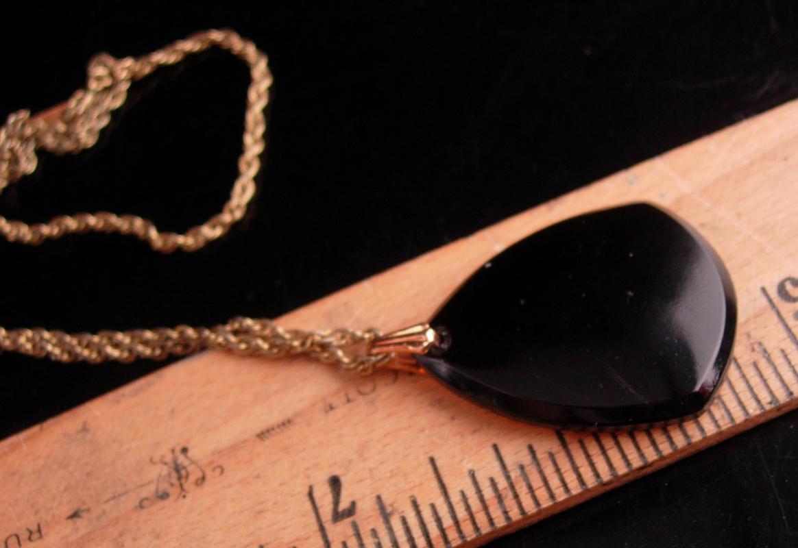 Vintage Hawaii necklace / Glass palm tree/black gold glass pendant / nautical gift / Surfer Hawaiian / religious reverse carved necklace