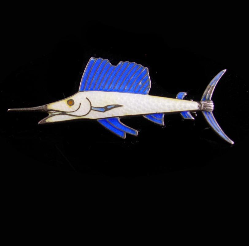 LARGE Swordfish Brooch / sterling Vintage Fishing pin / silver Fisherman gift / Nautical retirement / anniversary / groomsmen fish gift
