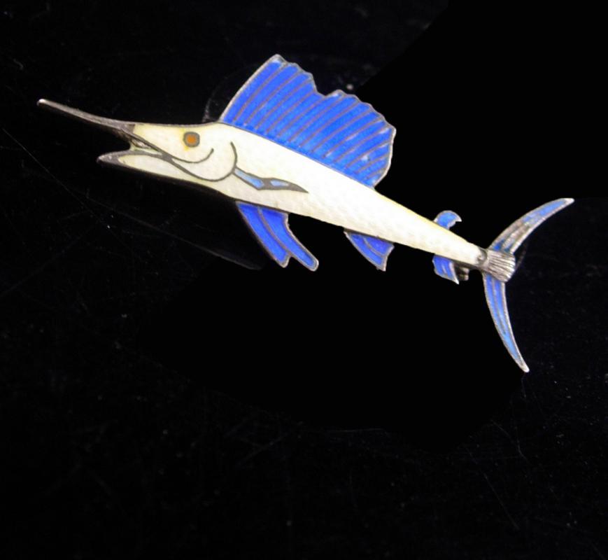 LARGE Swordfish Brooch / sterling Vintage Fishing pin / silver Fisherman gift / Nautical retirement / anniversary / groomsmen fish gift