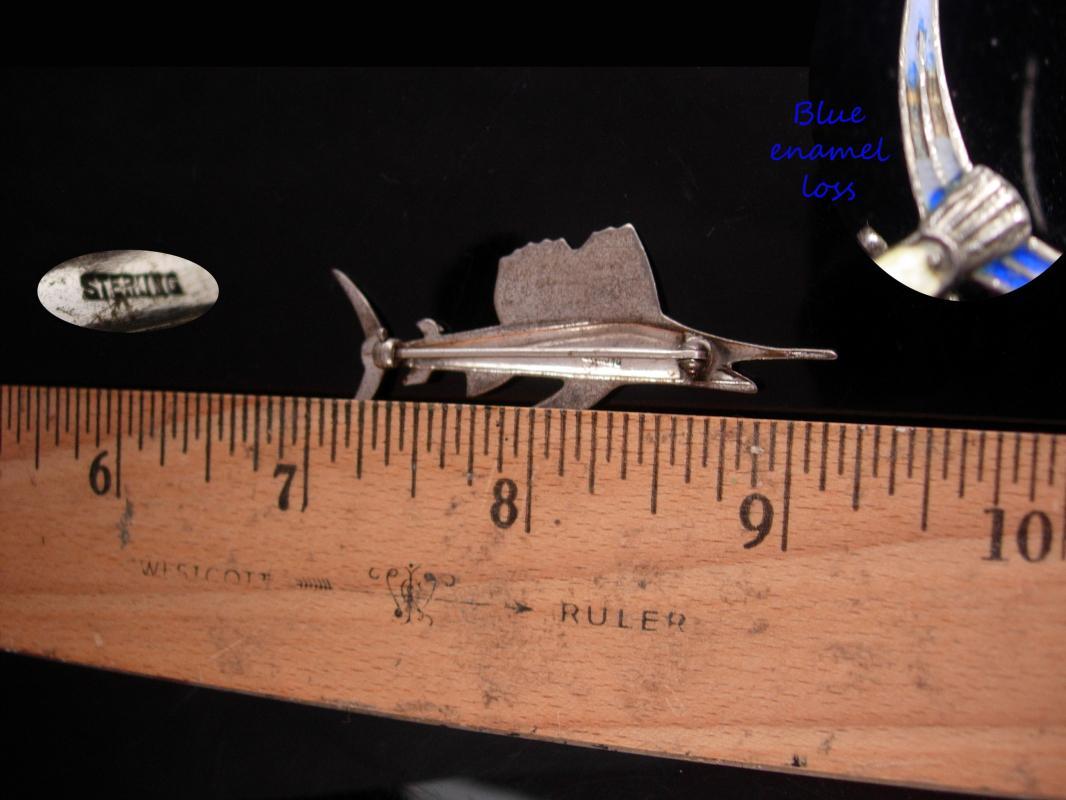 LARGE Swordfish Brooch / sterling Vintage Fishing pin / silver Fisherman gift / Nautical retirement / anniversary / groomsmen fish gift