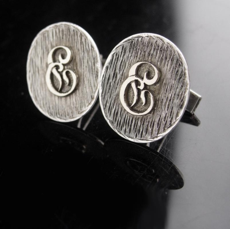 Sterling Monogrammed Cufflinks / Vintage Initial E set / personalized letter jewelry / Groom gift / father of bride / silver gift for boss