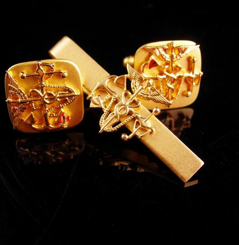 Doctor cufflinks / Navy Medical set / gold caduceus symbol / gold snake set / medical professional / wedding set / physician gift