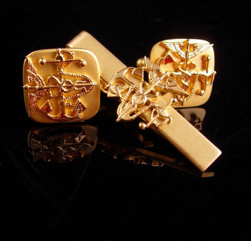 Doctor cufflinks / Navy Medical set / gold caduceus symbol / gold snake set / medical professional / wedding set / physician gift