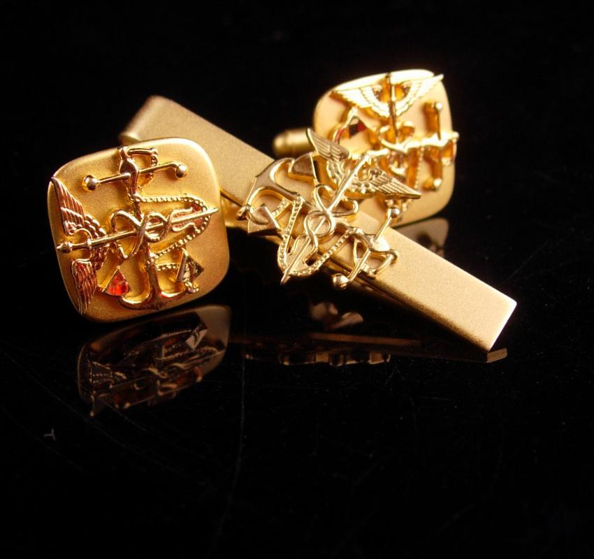 Doctor cufflinks / Navy Medical set / gold caduceus symbol / gold snake set / medical professional / wedding set / physician gift
