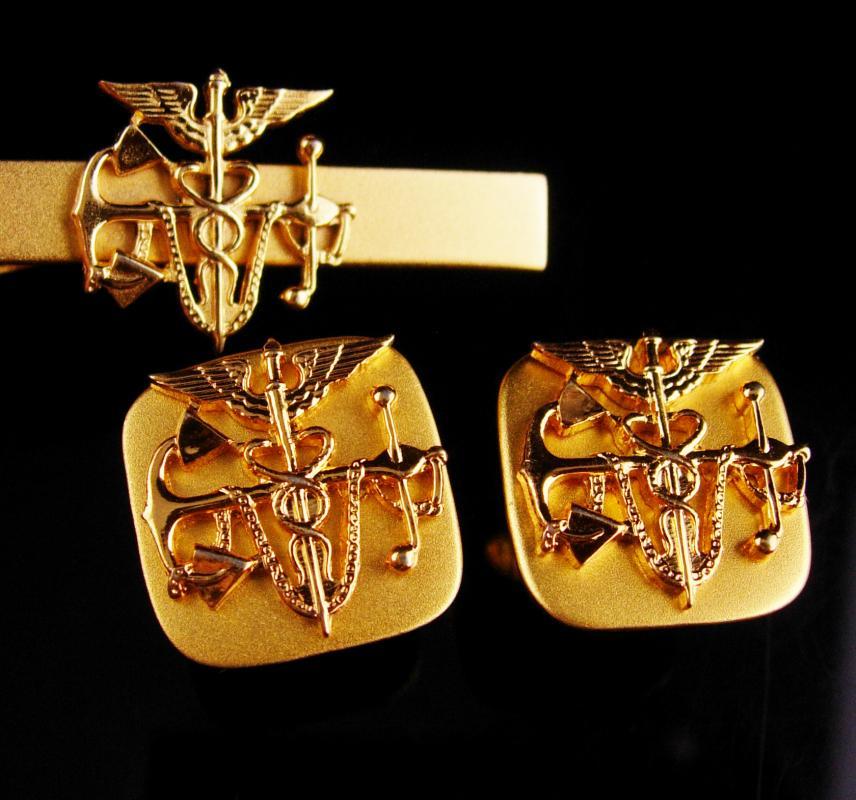 Doctor cufflinks / Navy Medical set / gold caduceus symbol / gold snake set / medical professional / wedding set / physician gift