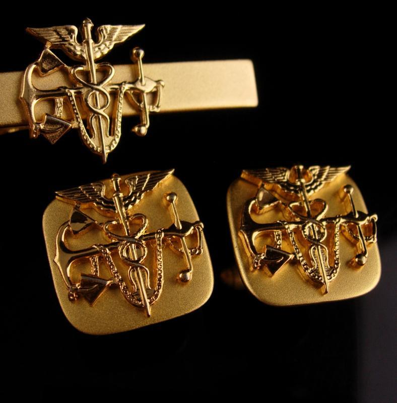 Doctor cufflinks / Navy Medical set / gold caduceus symbol / gold snake set / medical professional / wedding set / physician gift