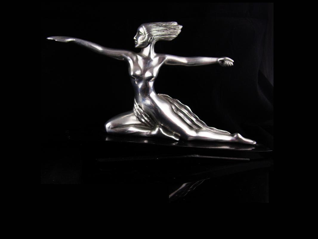 Erotic art deco statue / exotic nude Diana archer / Vintage mythical Nude / silver Metal Goddess statue / Mantle sculpture / signed art