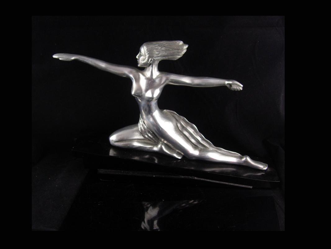 Erotic art deco statue / exotic nude Diana archer / Vintage mythical Nude / silver Metal Goddess statue / Mantle sculpture / signed art