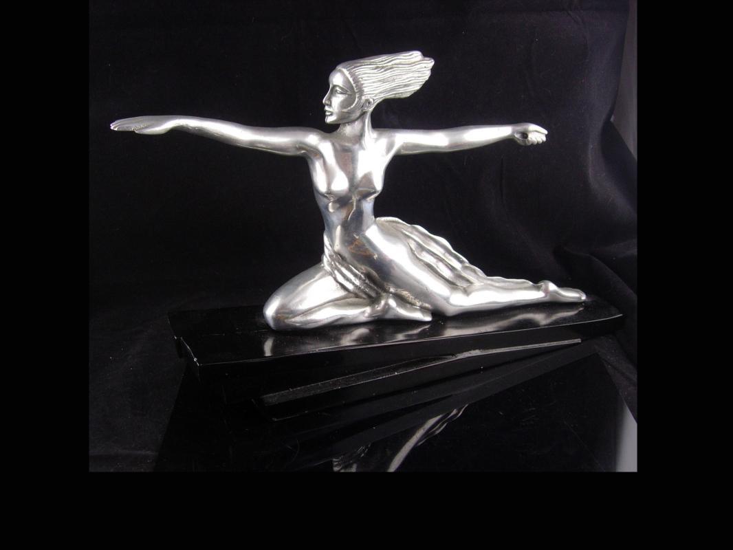 Erotic art deco statue / exotic nude Diana archer / Vintage mythical Nude / silver Metal Goddess statue / Mantle sculpture / signed art