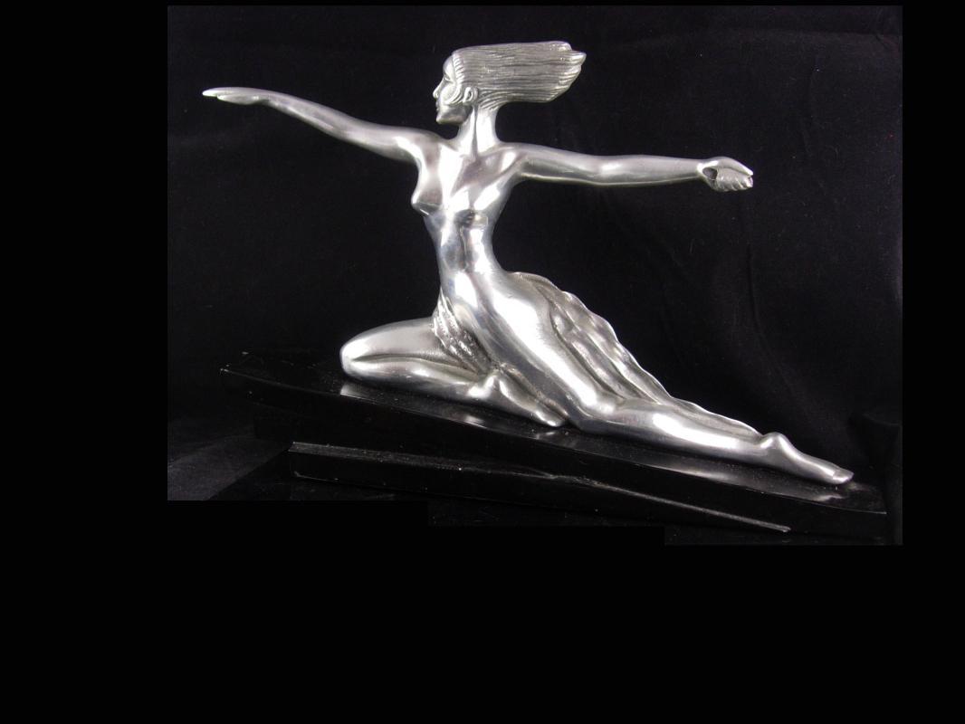 Erotic art deco statue / exotic nude Diana archer / Vintage mythical Nude / silver Metal Goddess statue / Mantle sculpture / signed art