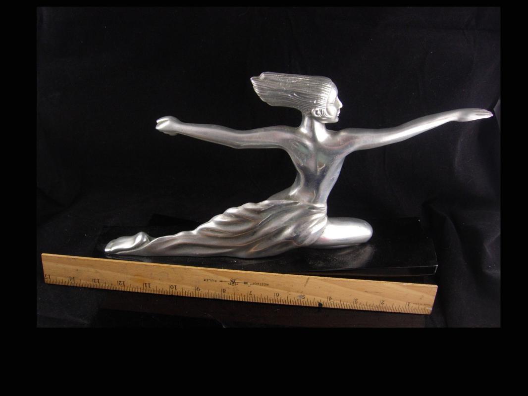 Erotic art deco statue / exotic nude Diana archer / Vintage mythical Nude / silver Metal Goddess statue / Mantle sculpture / signed art