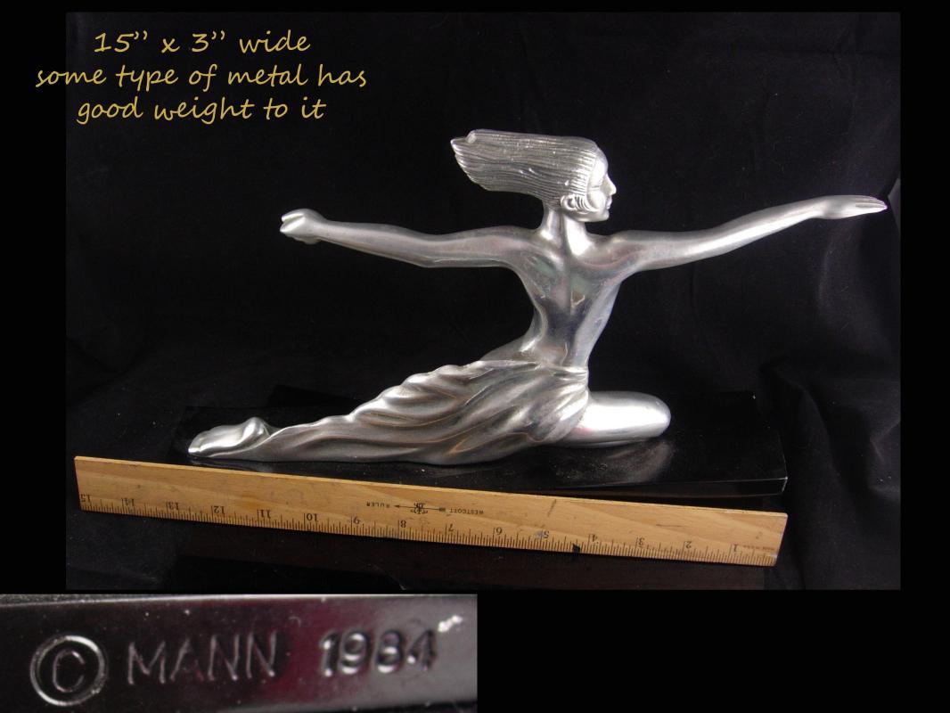 Erotic art deco statue / exotic nude Diana archer / Vintage mythical Nude / silver Metal Goddess statue / Mantle sculpture / signed art