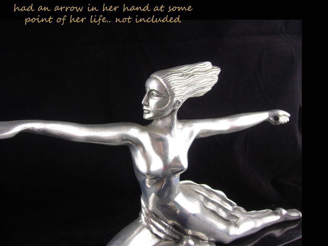 Erotic art deco statue / exotic nude Diana archer / Vintage mythical Nude / silver Metal Goddess statue / Mantle sculpture / signed art