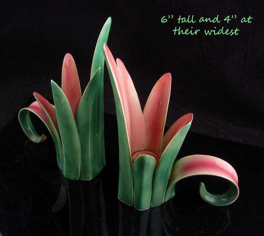 Art deco candle holders / Vintage hallmarked nouveau pink green / pottery tulip / Wedding Gift / Candlesticks / danish modern / home decor