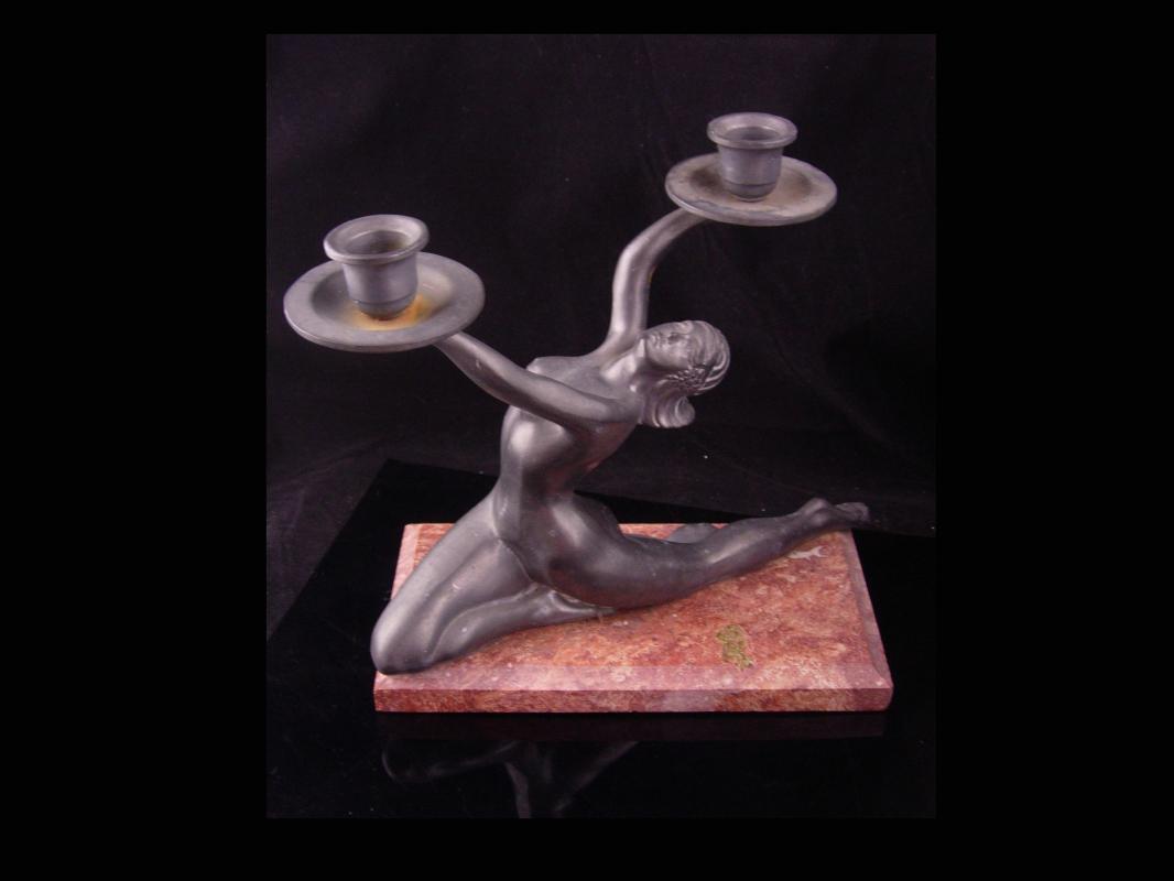 Erotic nude candle holder / art deco statue / Vintage Nude / Marble base / Goddess statue / Mantle sculpture / signed art petites choses
