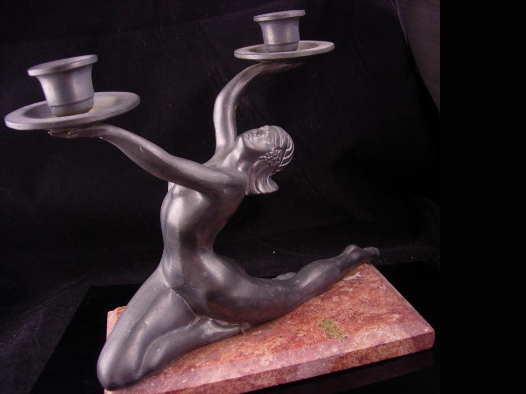 Erotic nude candle holder / art deco statue / Vintage Nude / Marble base / Goddess statue / Mantle sculpture / signed art petites choses