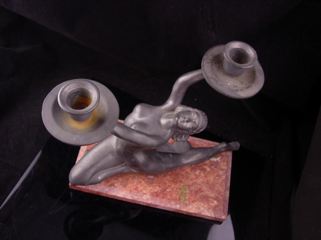 Erotic nude candle holder / art deco statue / Vintage Nude / Marble base / Goddess statue / Mantle sculpture / signed art petites choses