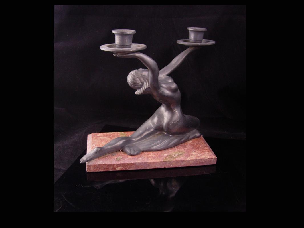 Erotic nude candle holder / art deco statue / Vintage Nude / Marble base / Goddess statue / Mantle sculpture / signed art petites choses