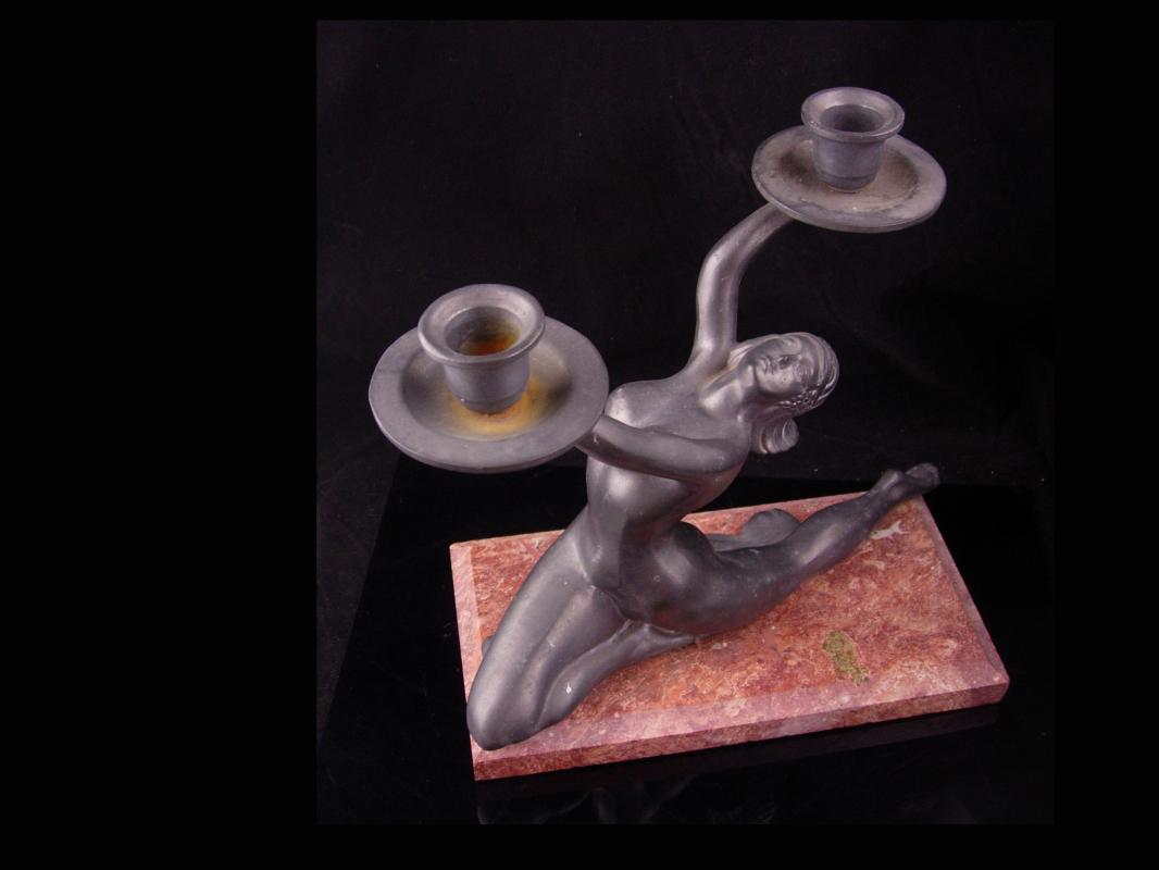 Erotic nude candle holder / art deco statue / Vintage Nude / Marble base / Goddess statue / Mantle sculpture / signed art petites choses