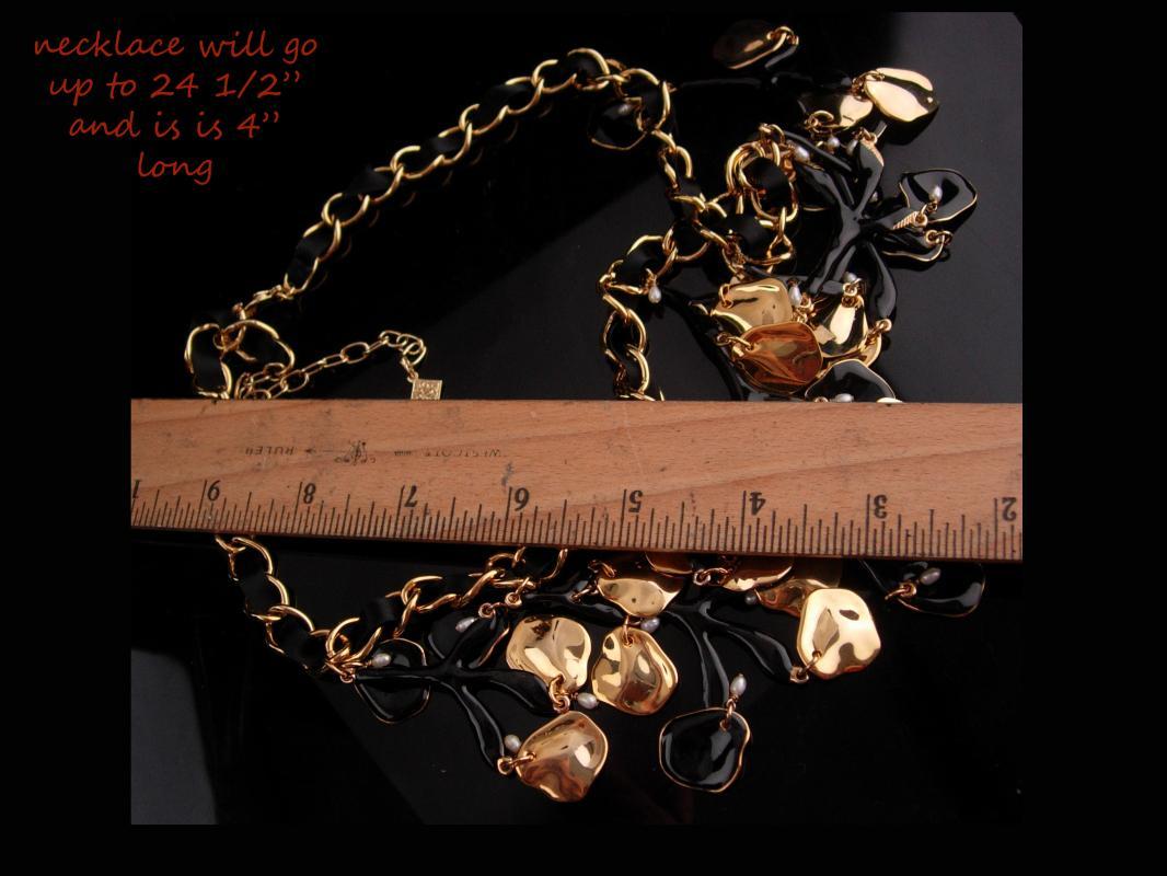 HUGE statement necklace / Black enamel / Genuine pearl drops / chandelier bib with extender / designer jewelry / drag queen