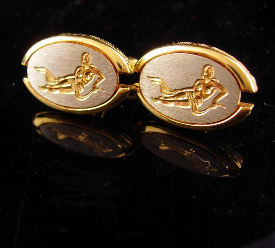 Vintage erotic cufflinks / Vintage Nude Cuff Link set / Men's Novelty / Naughty nude / gold Bachelor Gift / silver sculpture jewelry /